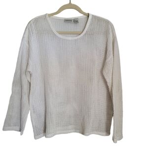 Chico's Top Size 0 S Small White Open Weave Long Sleeve Scoop Neck